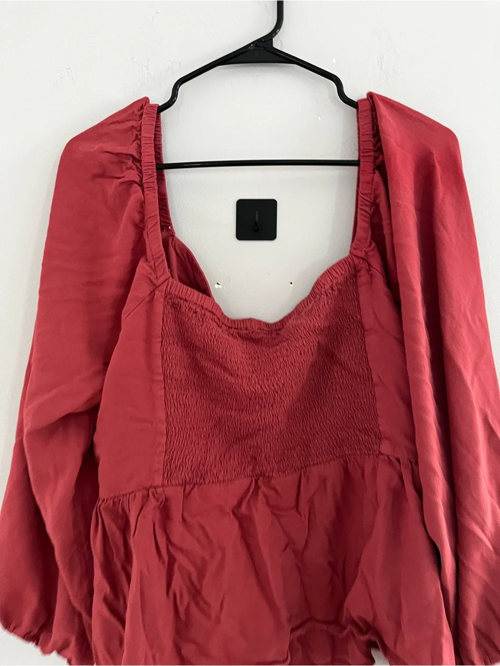 Old Navy Burgundy Peasant Blouse with Puff Sleeves